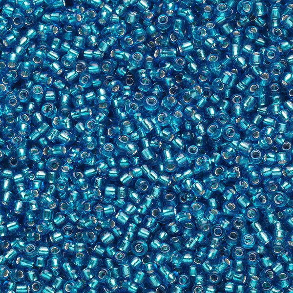 Seed bead, Ming Tree&trade;, glass, pkg/1 pound, #11 round, transparent silver-lined turquoise blue. image number 0