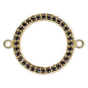 Link, black spinel (natural) and gold-finished sterling silver, 20mm single-sided open round. Sold individually.