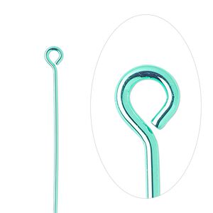 Eye pin 1pkg10 brass, 1.5 inch, 21 gauge electro-coated green