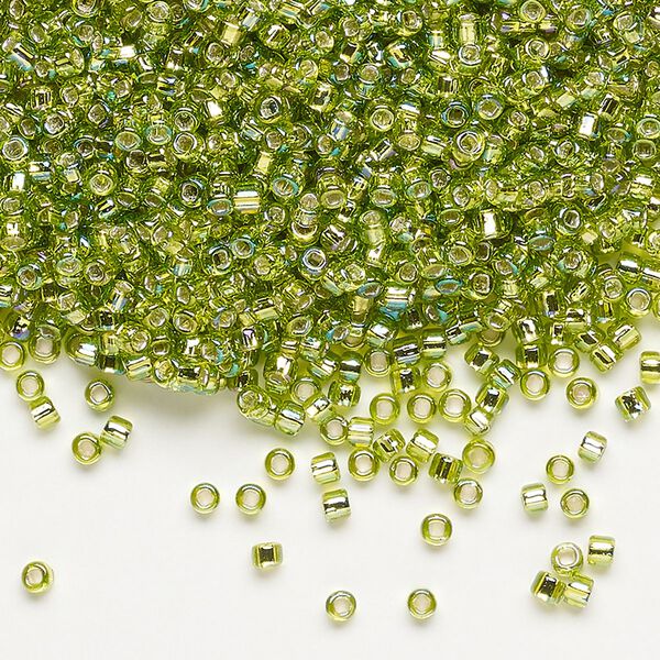 Seed bead, Dyna-Mites&trade;, glass, pkg/1/2kg, #11 round, translucent silver-lined rainbow light green, (78R:SR 11/0 SR). image number 0