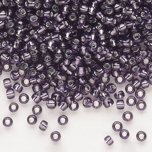 Seed bead, Dyna-Mites&trade;, glass, silver-lined translucent amethyst purple, #8 round. Sold per 40-gram pkg.