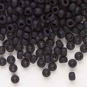Seed bead, Miyuki, glass, pkg/25g, #6 rocaille, opaque matte black, (RR-401F).