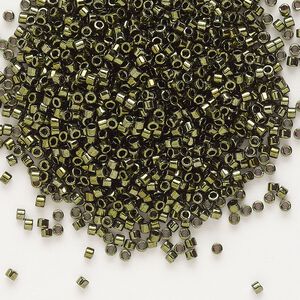 Seed bead, Delica&reg;, glass, pkg/7.5g, #11 round, opaque metallic olive (DB-0011).