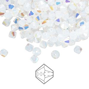 Bead 144pk white opal AB, Preciosa Czech crystal 4mm bicone