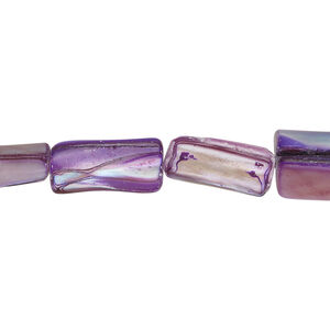 Mother-of-pearl shell 1pkg1, stick bead 14 inch purple and tan 13x5mm-16x11mm