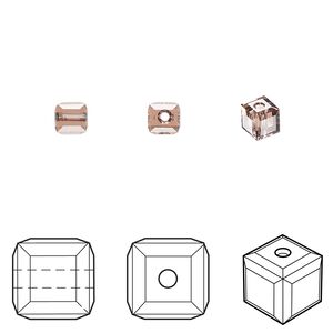 Bead 288pk blush rose, Swarovski&reg; 4mm cube 5601
