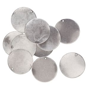 Drop, antique silver-plated steel, 26mm wavy flat round. Sold per pkg of 100.