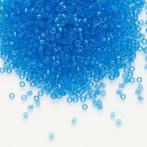 Seed bead, Delica&reg;, glass, pkg/250g, #11 round, transparent outside dyed Capri blue (DB-1318).