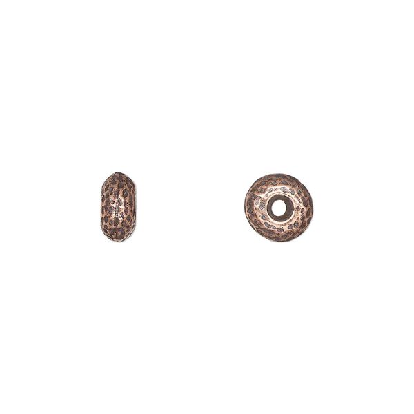 Bead, TierraCast&reg;, "Hammertone" collection, antique copper-plated pewter (tin-based alloy), 7x4mm hammered rondelle. Sold per pkg of 20. image number 0