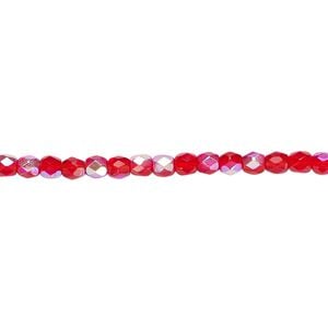 Bead, Czech fire-polished glass, light red AB, 3mm faceted round. Sold per 15-1/2" to 16" strand.