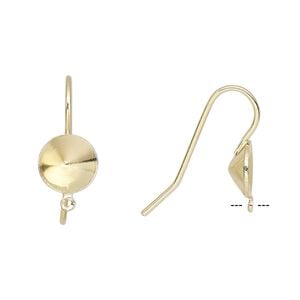 Ear wire fishhook 1pkg10 Almost Instant Jewelry&reg;, 20mm / SS39 rivoli glue-in setting / closed loop, 19 gauge gold-finished brass 5 pair