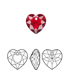 Drop 48pk scarlet, Swarovski&reg; 10.5mm pendant heart cut 6432