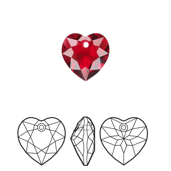 Drop 48pk scarlet, Swarovski&reg; 10.5mm pendant heart cut 6432 image number 0