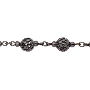 Chain 1pkg1 gunmetal-plated beaded, 6mm filigree, brass 5 foot unfinished