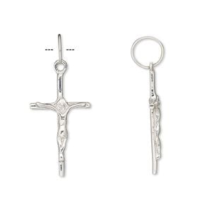 Drop, sterling silver, 21x12mm crucifix. Sold per pkg of 2.