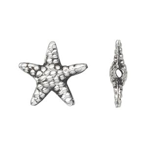 Bead 1pkg1 silver-plated, 19mm starfish / 2sided, brass antique Hill Tribes