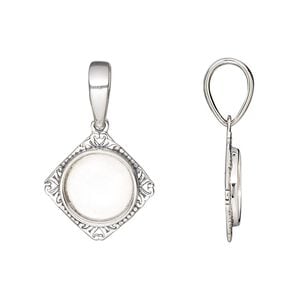 Pendant, antiqued sterling silver, 16mm diamond with beaded rim and 10mm round bezel setting. Sold individually.