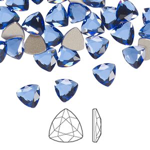 Flat back 6pk sapphire foil back, Crystal Passions&reg; 7mm trilliant 2472