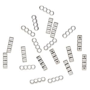 Bead spacer 1pkg20 silver-finished "pewter", 18x5mm rectangle / fits up to 5mm bead, antique 4-strand