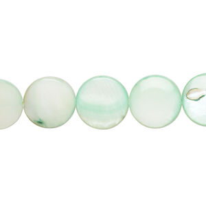 Mother-of-pearl shell 1pkg1, puffed flat round bead 15 inch teal green 11-12mm