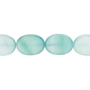 Mother-of-pearl shell 1pkg1, flat oval bead 15 inch teal green 14x10mm