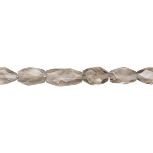 Smoky quartz 1pkg1, hand-cut faceted puffed oval bead 7 inch 8x5mm-11x6mm