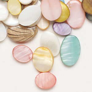 Mother-of-pearl shell 1pkg4oz, flat oval bead mix mixed colors 8x6mm-18x13mm