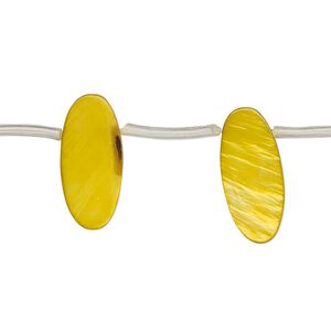 Mother-of-pearl shell 1pkg1, top-drilled flat oval bead 14 inch golden yellow 18x6mm-19x8mm