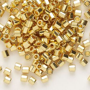 Seed bead, Delica&reg;, glass, pkg/4g, #8 cut, opaque 24Kt gold-plated (DBLC-0031).