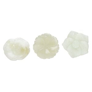 Sea green new "jade" 1pkg3, top-drilled carved flower focal natural mix 34x29mm-39x36mm