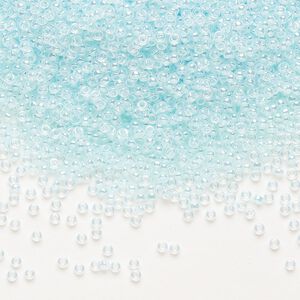 Seed bead, Miyuki, glass, pkg/250g, #15 rocaille, opaque inside dyed color luster light aqua alabaster base (RR-522).