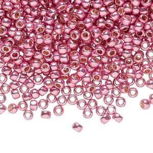 Seed bead, TOHO BEADS&reg;, glass, pkg/250g, #8 round, opaque galvanized PermaFinish pink lilac (TR-08-PF553).