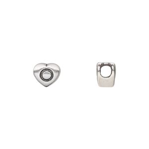 Bead 1pkg1 sterling silver, 7.5x7mm heart / letter O, antiqued Dione&reg;