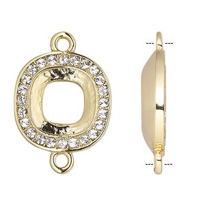 Link, Almost Instant Jewelry&reg;, crystals and gold-plated "pewter" (zinc-based alloy), crystal clear, 15.5mm rounded square with 10mm cushion setting. Sold individually.