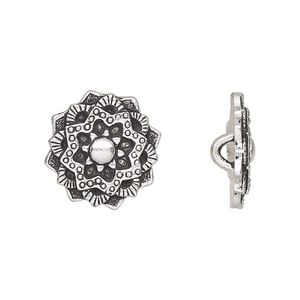 Button, TierraCast&reg;, antique silver-plated pewter (tin-based alloy), 17.5mm mandala with hidden closed loop. Sold per pkg of 2.