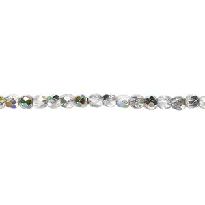Bead, Czech fire-polished glass, clear vitrail, 3mm faceted round. Sold per pkg of 1,200 (1 mass).