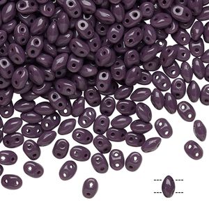 Bead, Preciosa Twin&trade;, Pressed Twin, Czech pressed glass, purple, 5x2.5mm oval with (2) 0.7-0.8mm holes. Sold per 250-gram pkg.