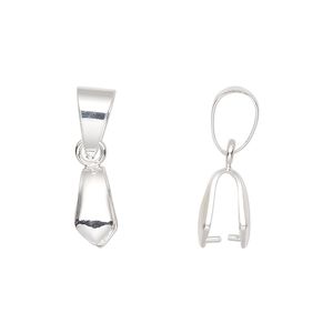 Bail, ice pick, silver-plated brass, 22x5mm with 8mm grip length and soldered bail. Sold per pkg of 20.