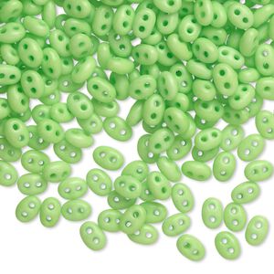 Seed bead, Preciosa Twin&trade; Czech glass, pkg/250g, 5x2.5mm oval, opaque matte neon green, (36756).