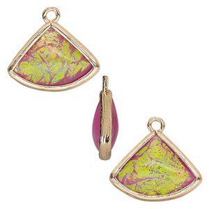 Drop, Opalized Ice&trade;, "opal" (resin) and gold-finished brass, light purple, 19x15mm double-sided fan. Sold per pkg of 4.