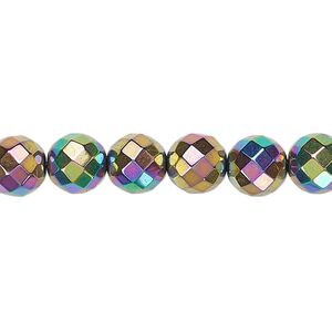 Hemalyke&trade; 1pkg1, rainbow titanium-coated faceted round bead 15.5-16 inch 8mm