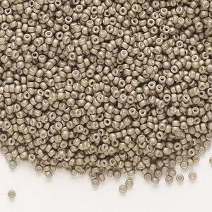 Seed bead, Miyuki, glass, pkg/250g, #15 rocaille, opaque matte galvanized pewter, (RR-2091).