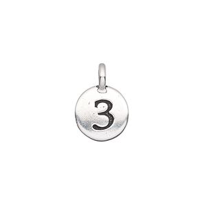 Drop, TierraCast&reg;, antique silver-plated pewter (tin-based alloy), 11.5mm single-sided round with textured number "3." Sold per pkg of 2.