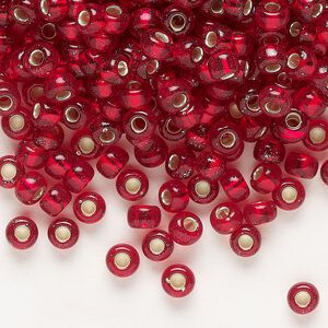 Seed bead, Miyuki, glass, pkg/25g, #6 rocaille, transparent silver-lined ruby red (RR-11).