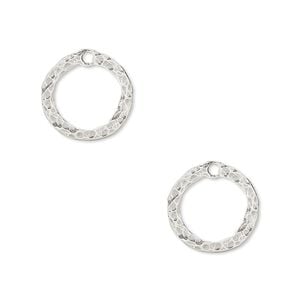 Sterling silver drop, hammered circle, approx. 14mm. Pkg of 2.