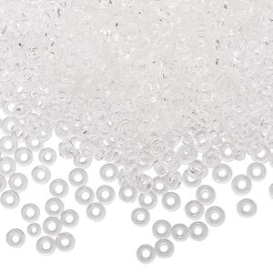 Seed bead, Miyuki, glass, pkg/250g, 3x1.3mm spacer rondelle, transparent clear, (SPR3-131).