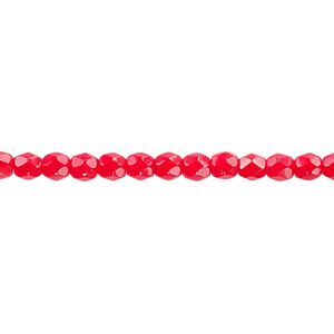 Bead, Czech fire-polished glass, opaque red, 4mm faceted round. Sold per pkg of 1,200 (1 mass).