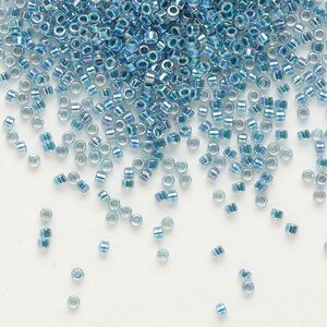 Seed bead, Delica&reg;, glass, pkg/50g, #11 round, translucent marine blue-lined rainbow crystal clear (DB-0058).