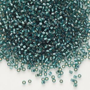Seed bead, Delica&reg; 1pkg50g glass, #11 round, transparent silver-lined teal / outside dyed (DB-0607)