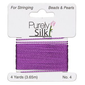Thread, Purely Silk&trade; 2pkg2yd, plum, medium-heavy, size #4, 24-pound test, card.